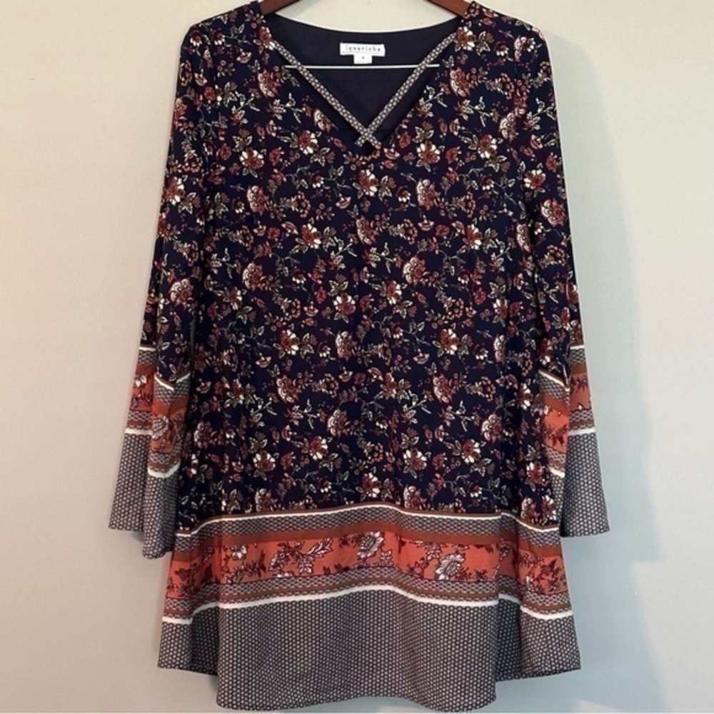 LOVERICHE floral bell sleeve tunic shirt dress S